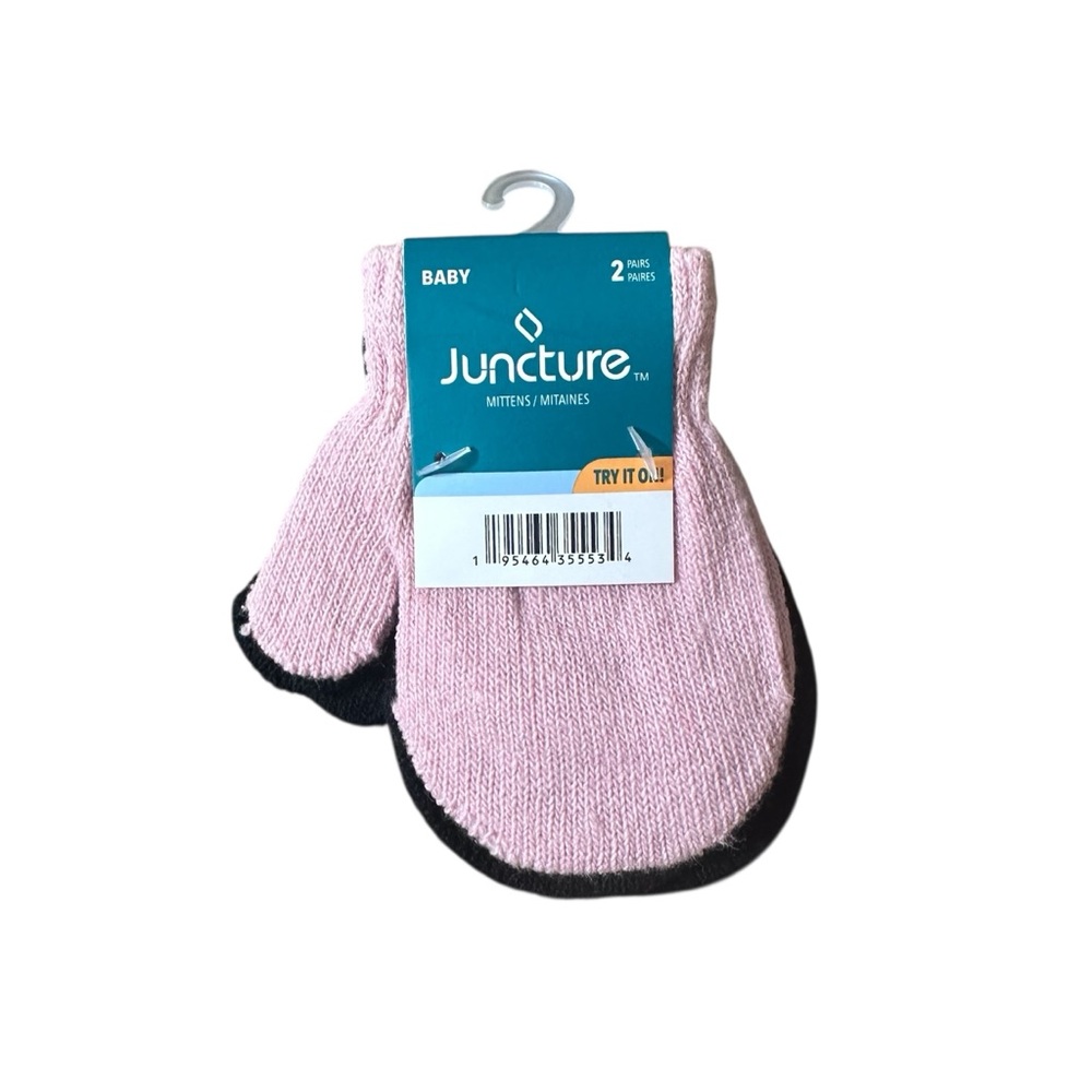 Juncture Baby/Toddler Pink And Black Mittens NEW